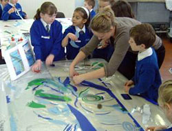 facilitating pupilâs own designs for âstained glass windowsâ, vinyl film on acrylic, 2005